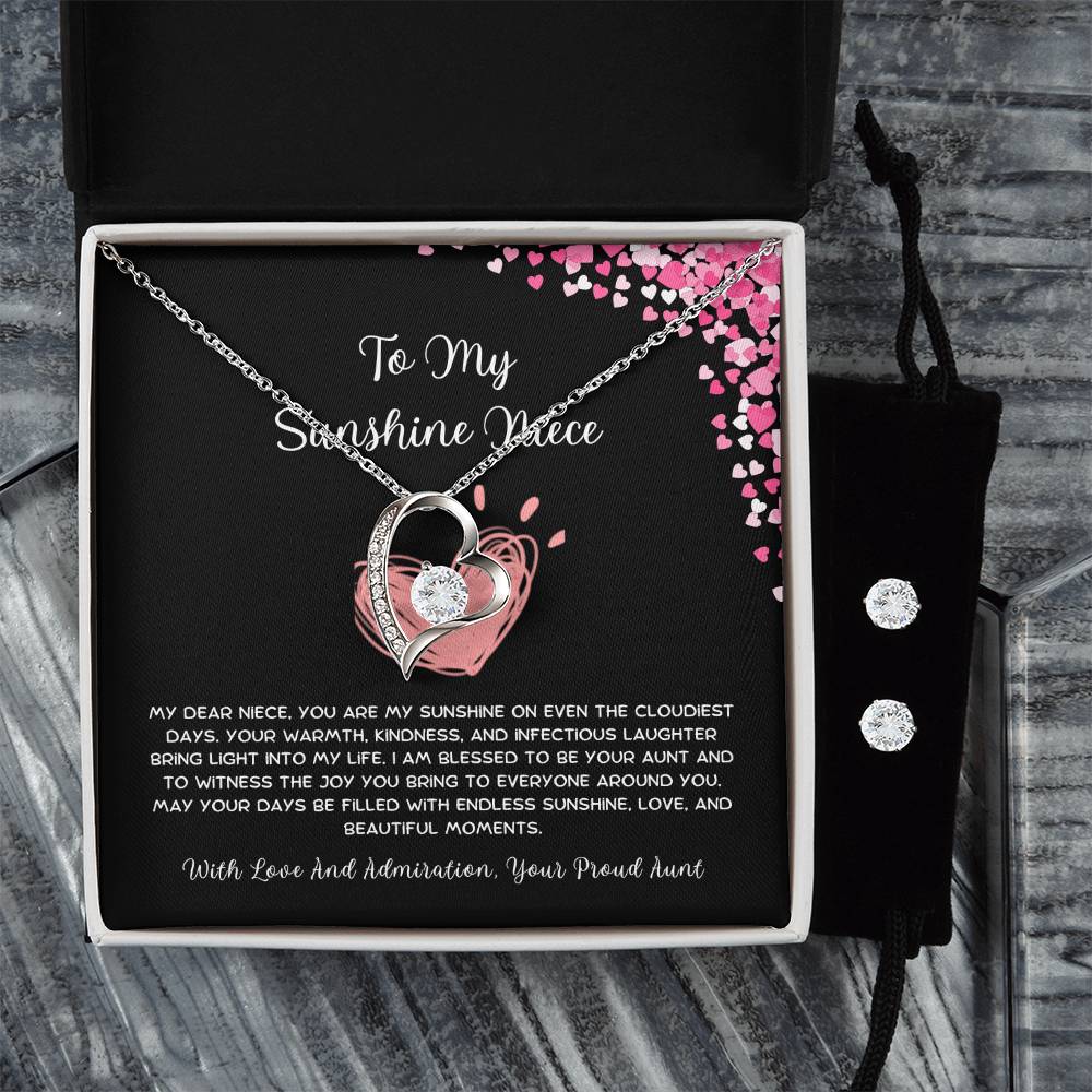 To My Sunshine Niece - From Aunt to Niece Forever Love Necklace With Earrings - SOUVMOUR