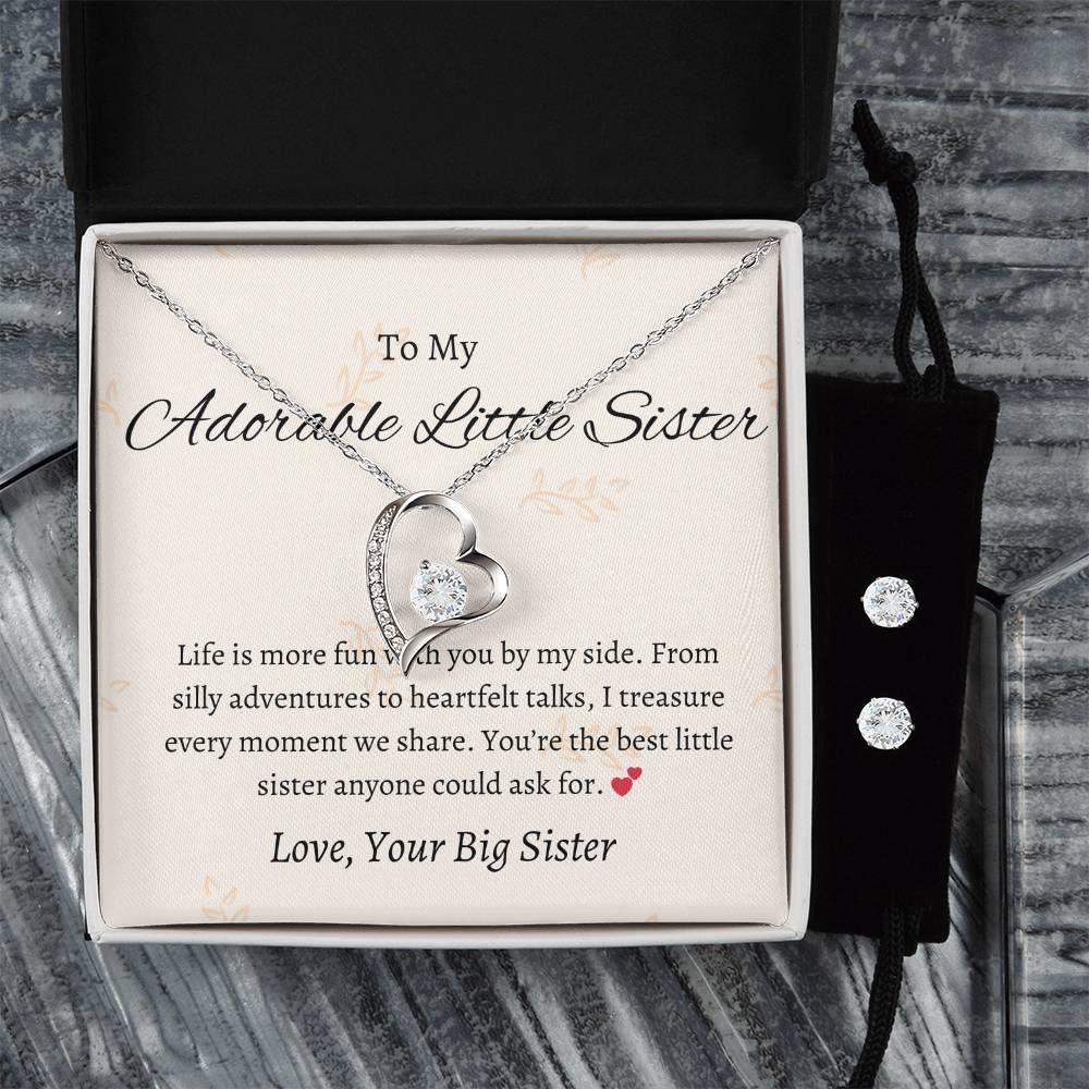 To My Sweet Little Sister – Forever Love Necklace & Earring Set | A Token of Our Precious Bond