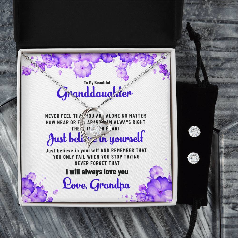To My Beautiful Granddaughter | Forever Love Necklace & Earring Set, Gift from Grandpa to Granddaughter