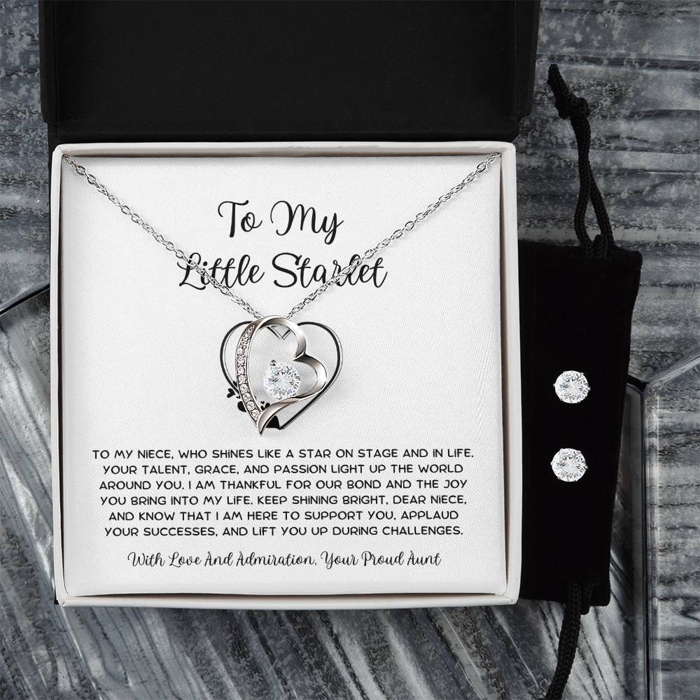 To My Little Starlet - From Aunt to Niece Forever Love Necklace With Earrings - SOUVMOUR