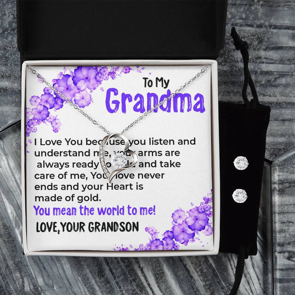 To My Grandma, My World | Stunning Forever Love Necklace Gift from Grandson | Gift for Grandma