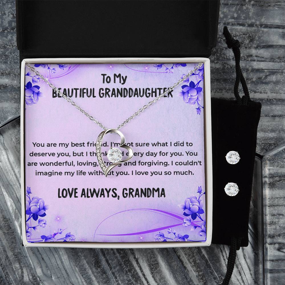 To My Wonderful Granddaughter | Forever Love Necklace & Earring Set, Grandmother & Granddaughter Bond Necklace