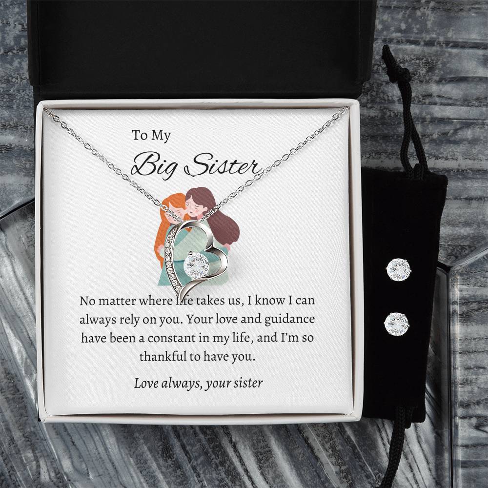 To My Wonderful Big Sister – Forever Love Necklace & Earring Set | A Beautiful Tribute to Our Lifelong Connection