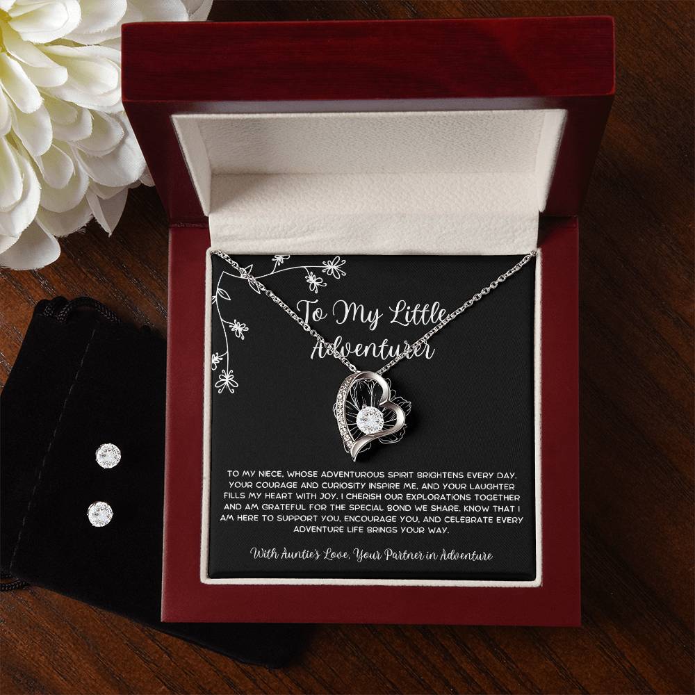 To My Little Adventurer - From Aunt to Niece Forever Love Necklace With Earrings - SOUVMOUR