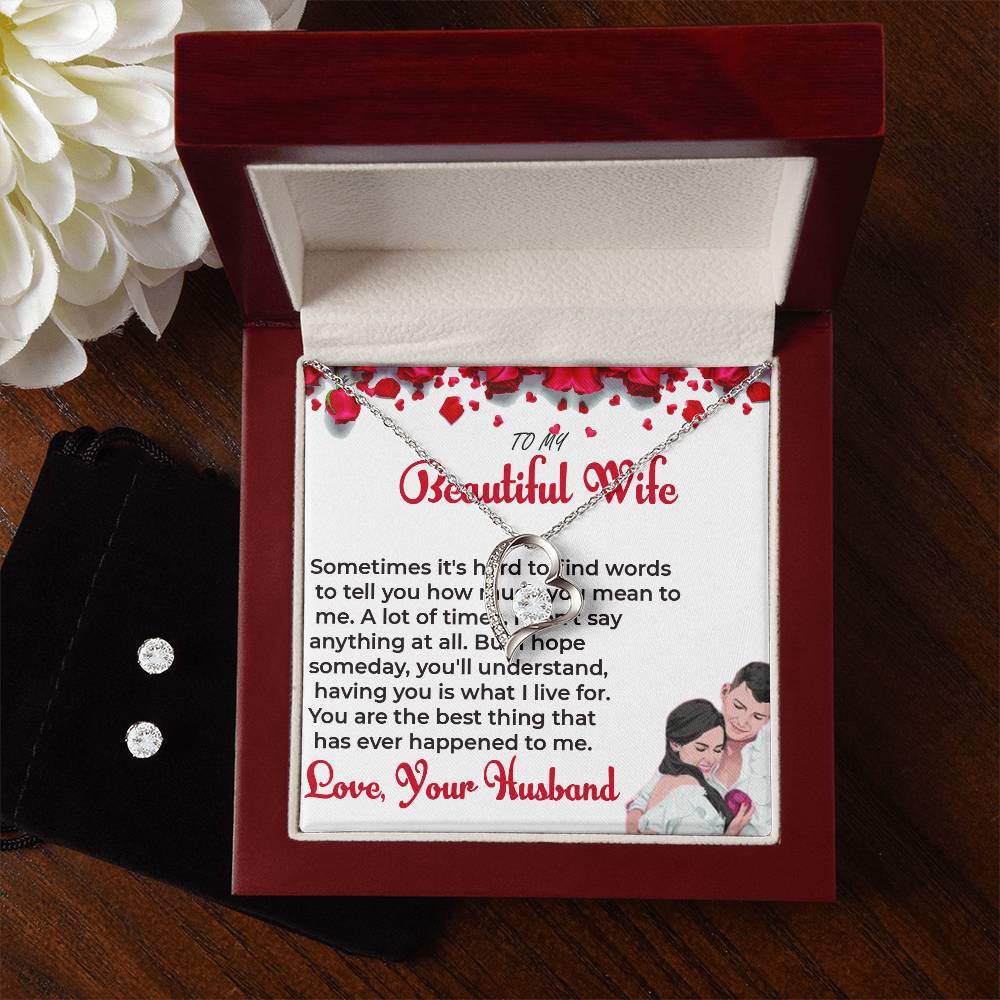 To My Beautiful Wife - Forever Love Necklace & Earring Set | Necklace For Wife For Soulmate