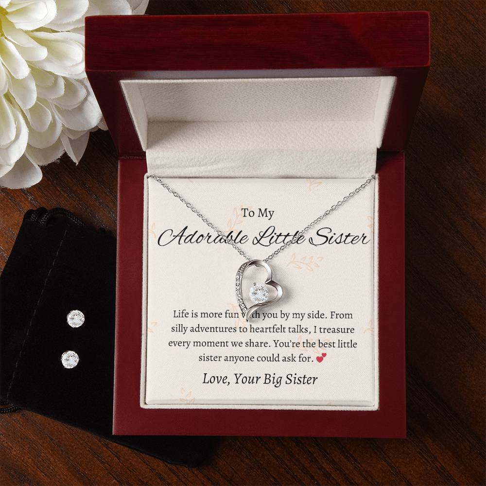 To My Sweet Little Sister – Forever Love Necklace & Earring Set | A Token of Our Precious Bond