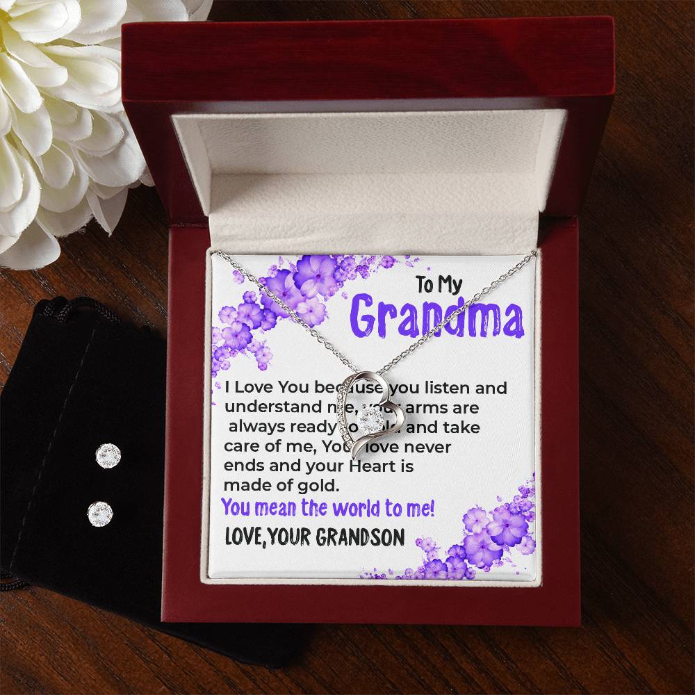 To My Grandma, My World | Stunning Forever Love Necklace Gift from Grandson | Gift for Grandma