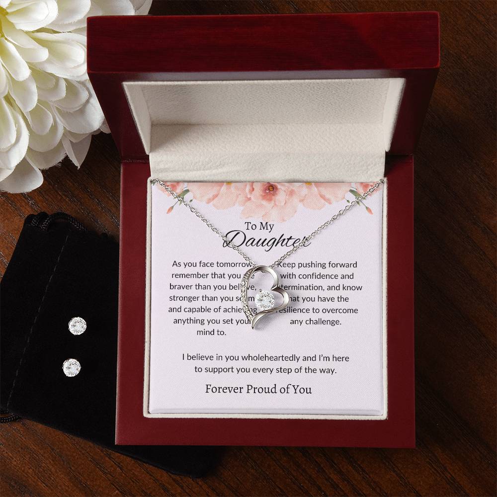 To My Daughter – Timeless Forever Love Necklace & Earrings Gift Bundle