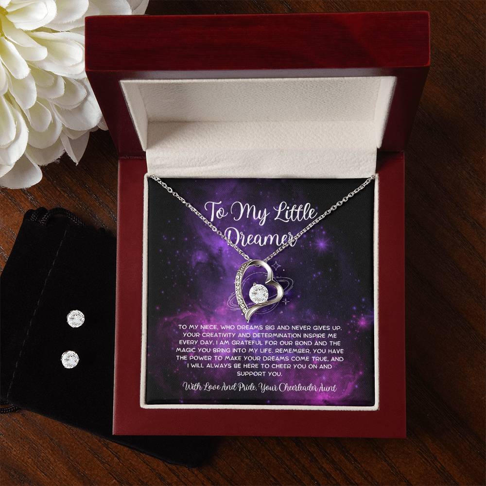 To My Little Dreamer - From Aunt to Niece Forever Love Necklace With Earrings - SOUVMOUR