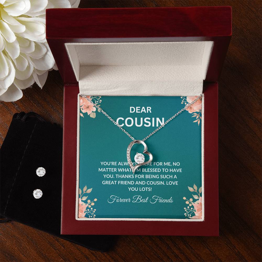 Cousin Necklace | To My Cousin My Forever Best Friend - Forever Love Necklace & Earring Set | Cousin Friendship Necklace