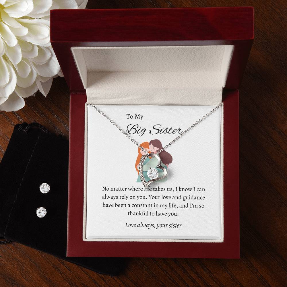 To My Wonderful Big Sister – Forever Love Necklace & Earring Set | A Beautiful Tribute to Our Lifelong Connection