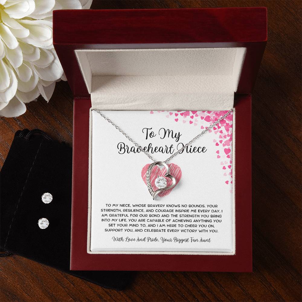 To My Braveheart Niece - From Aunt to Niece Forever Love Necklace With Earrings - SOUVMOUR