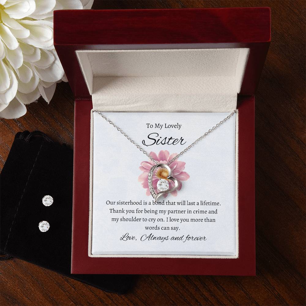 To My Wonderful Sister – Forever Love Necklace & Earring Set | A Heartwarming Gift of Appreciation