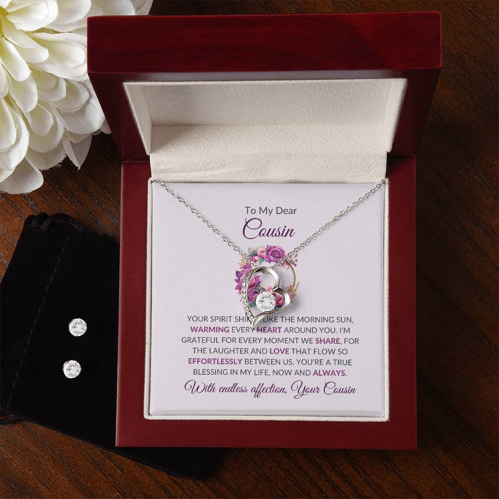 Cousin Necklace | To My Dear Cousin - Forever Love Necklace & Earring Set | Cousin Friendship Necklace