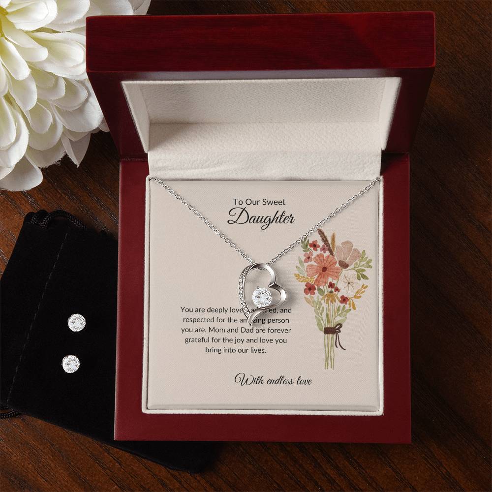 To My Sweet & Lovely Daughter – Cherished Forever Love Necklace & Earrings Bundle