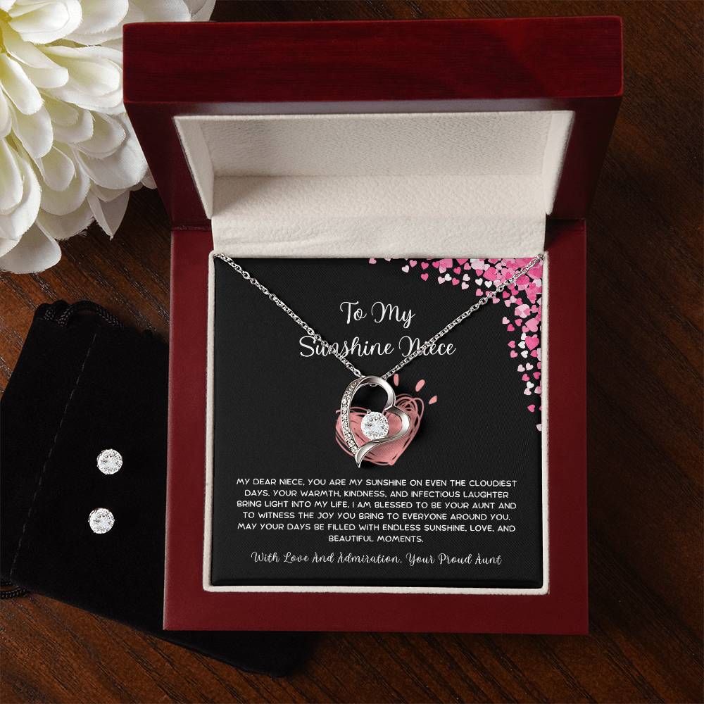 To My Sunshine Niece - From Aunt to Niece Forever Love Necklace With Earrings - SOUVMOUR