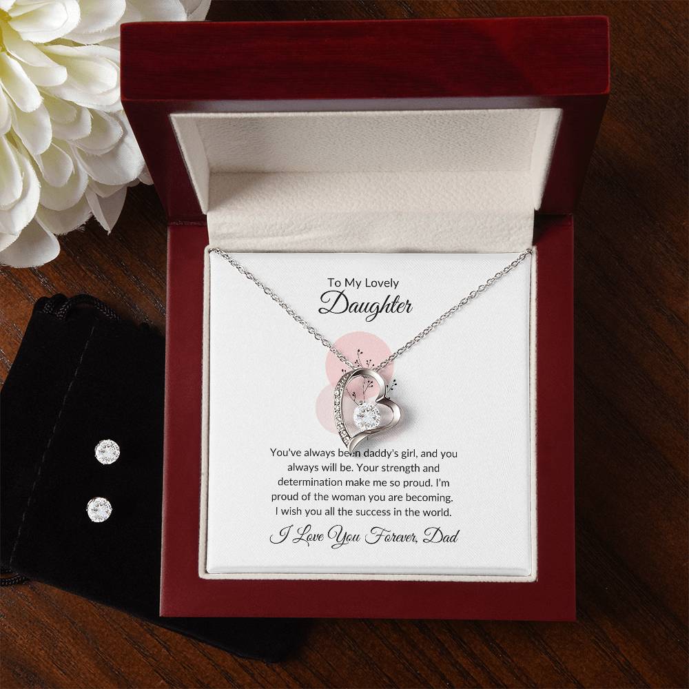 To My Lovely Daughter – Elegant Forever Love Necklace & Earrings Bundle