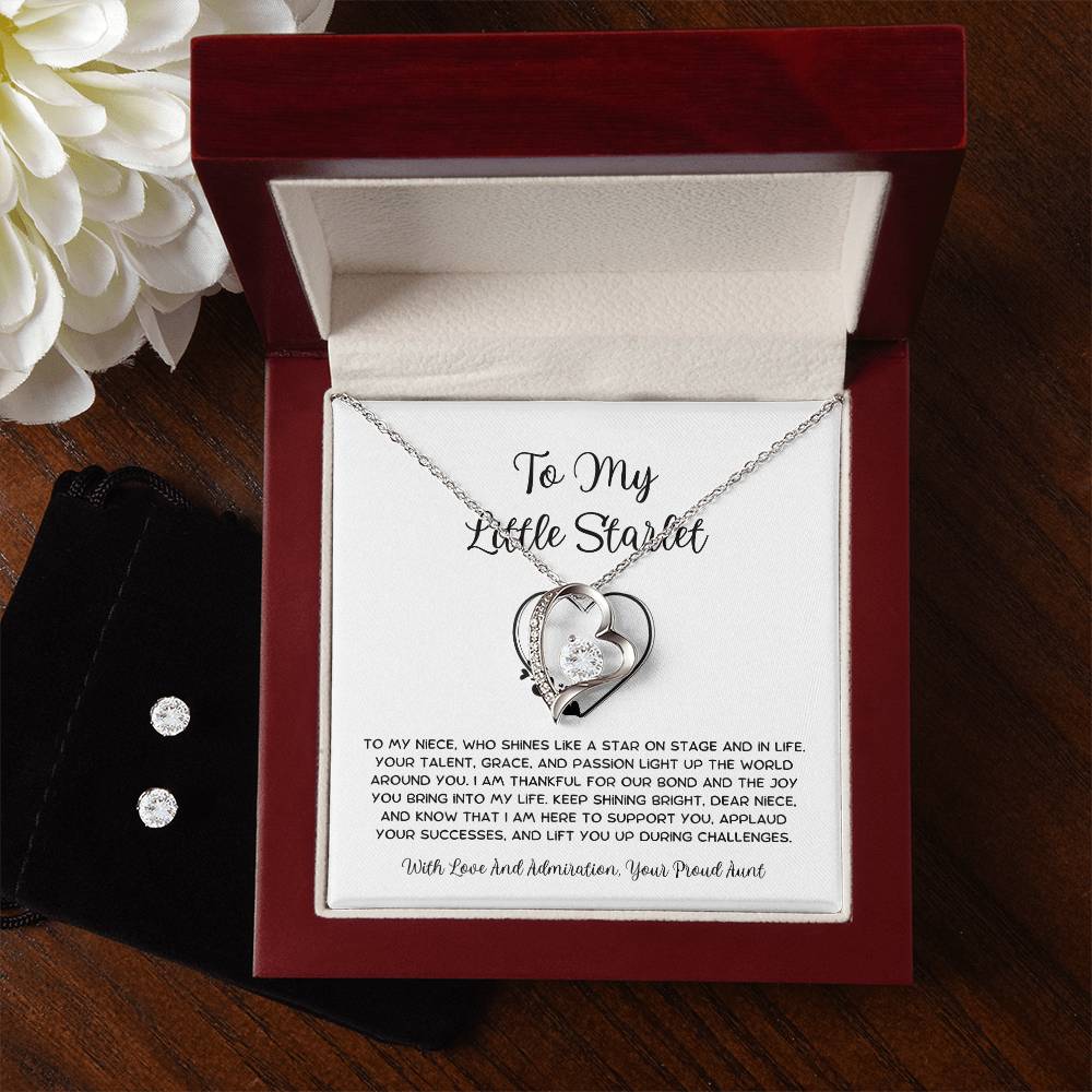 To My Little Starlet - From Aunt to Niece Forever Love Necklace With Earrings - SOUVMOUR