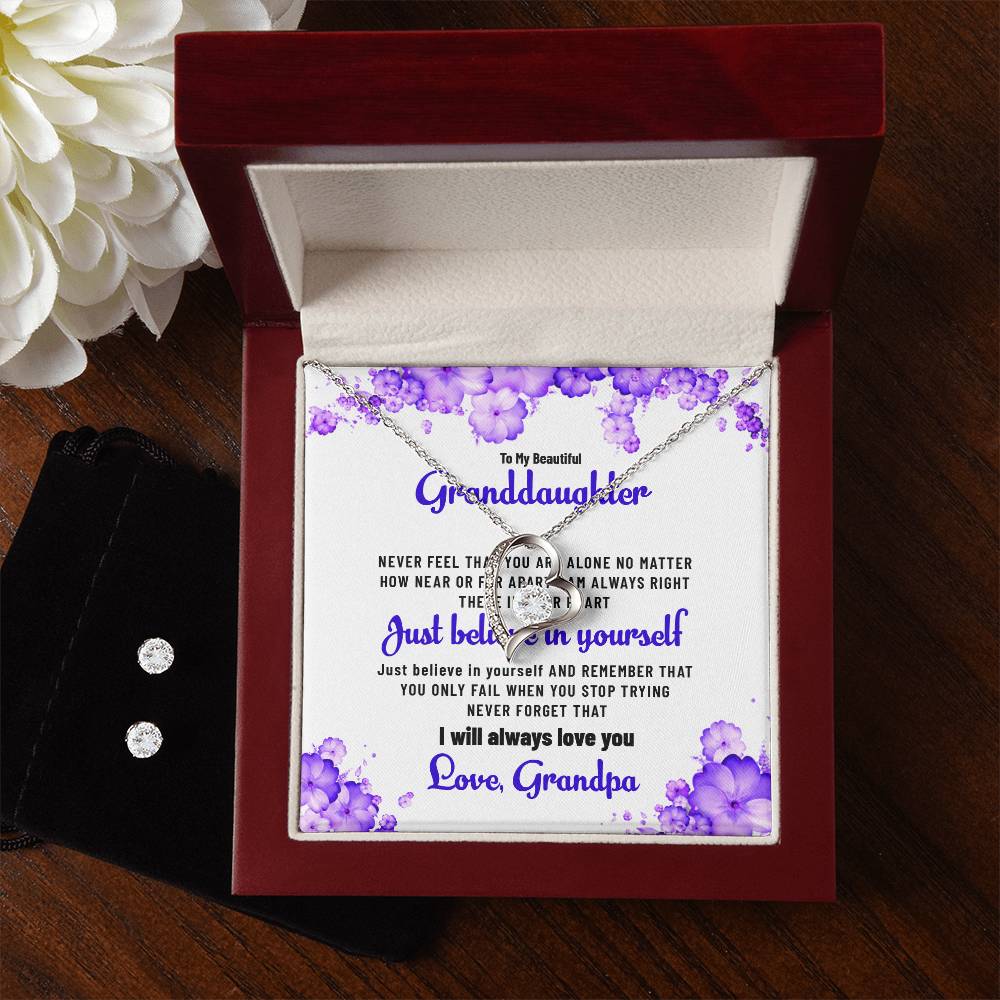 To My Beautiful Granddaughter | Forever Love Necklace & Earring Set, Gift from Grandpa to Granddaughter