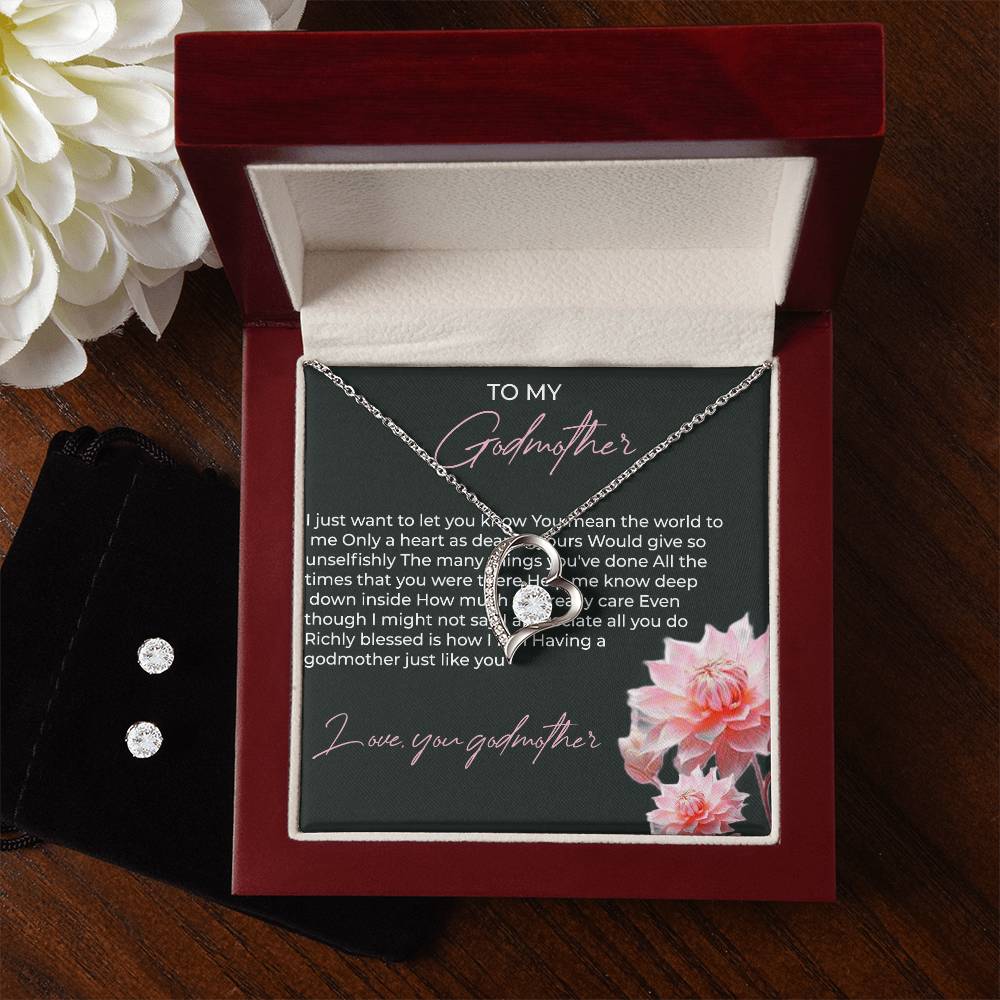 To My Godmother Forever Love Necklace & Earring Set | Godmother Gift | Godmother Necklace