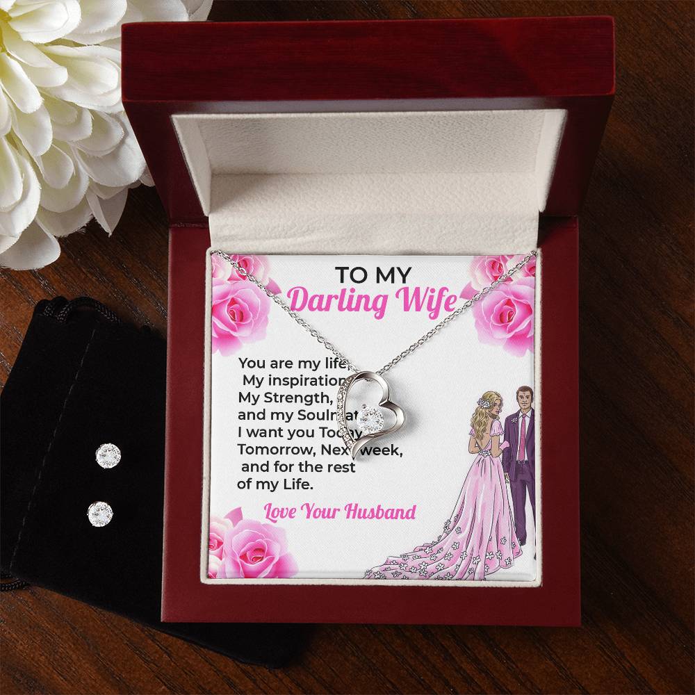 To My Darling Wife, My Life and Soul - Forever Love Necklace & Earring Set