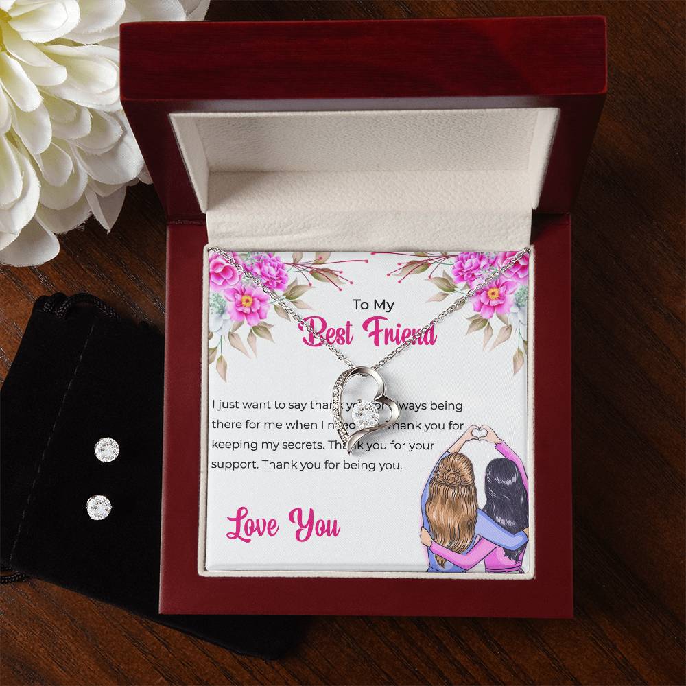 To My Lifetime Best Friend - Forever Love Necklace and Earrings Set | Gift for Best Friend | Friendship Gift