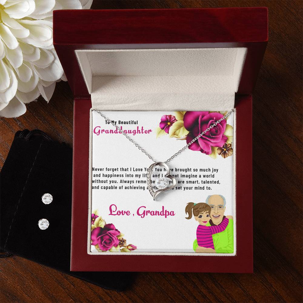 To My Lovely Granddaughter | Forever Love Necklace & Earring Set, Gift from Grandpa to Granddaughter