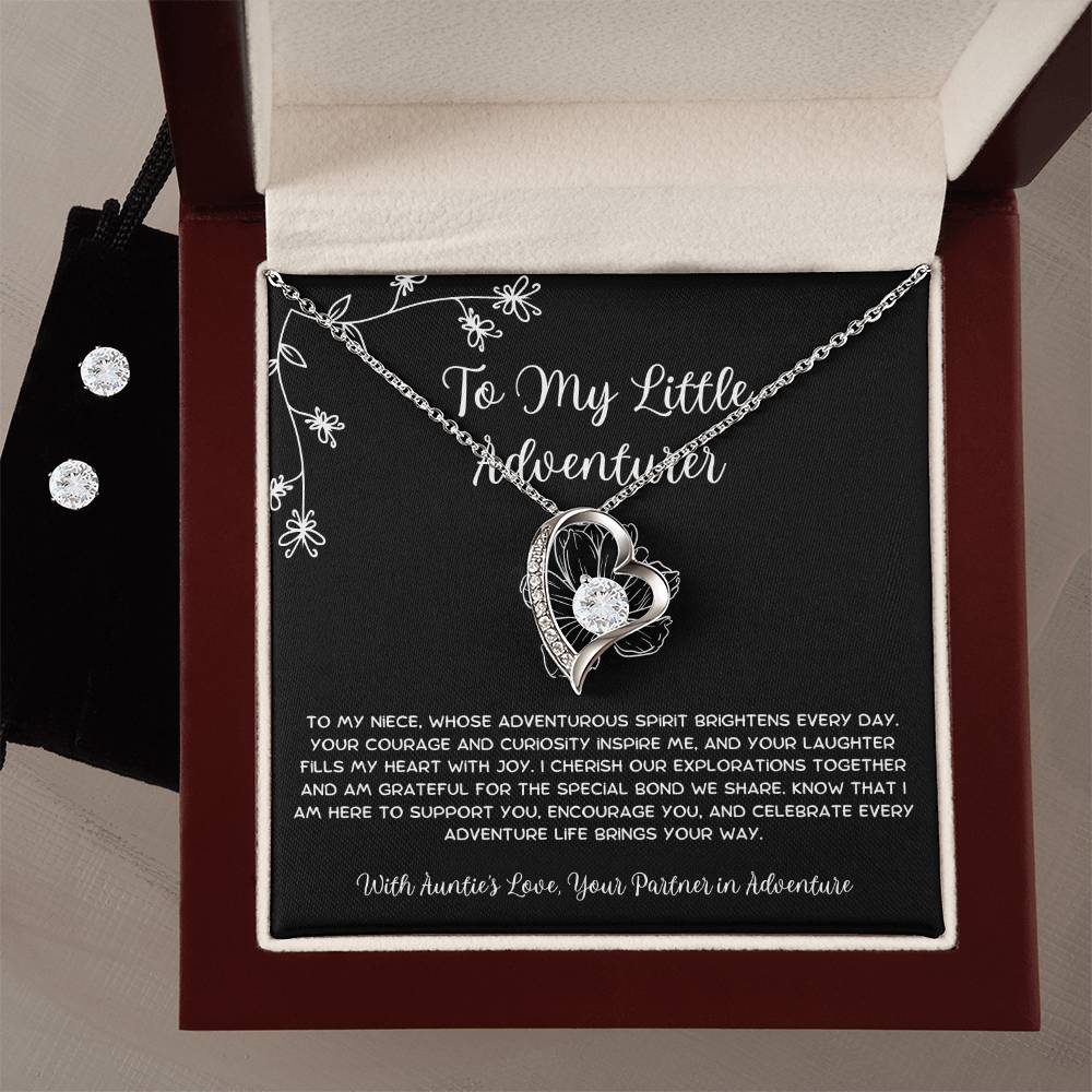 To My Little Adventurer - From Aunt to Niece Forever Love Necklace With Earrings - SOUVMOUR