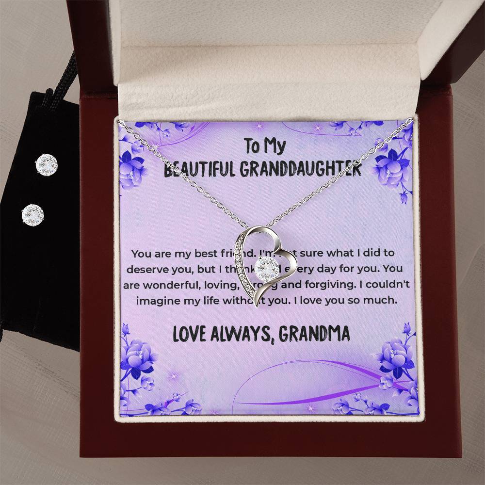 To My Wonderful Granddaughter | Forever Love Necklace & Earring Set, Grandmother & Granddaughter Bond Necklace