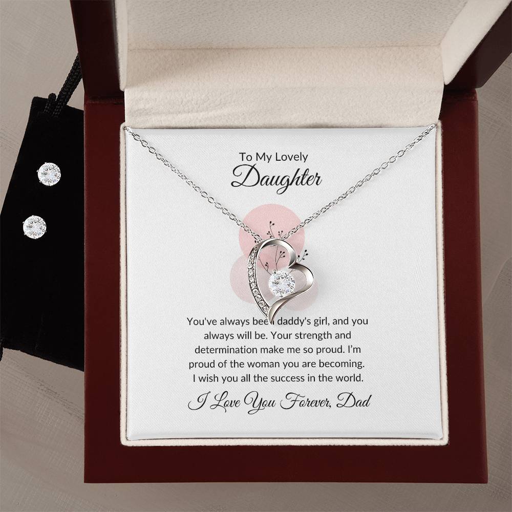 To My Lovely Daughter – Elegant Forever Love Necklace & Earrings Bundle