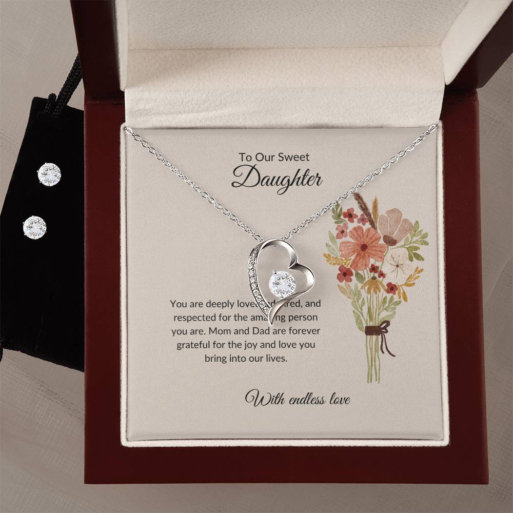 To My Sweet & Lovely Daughter – Cherished Forever Love Necklace & Earrings Bundle