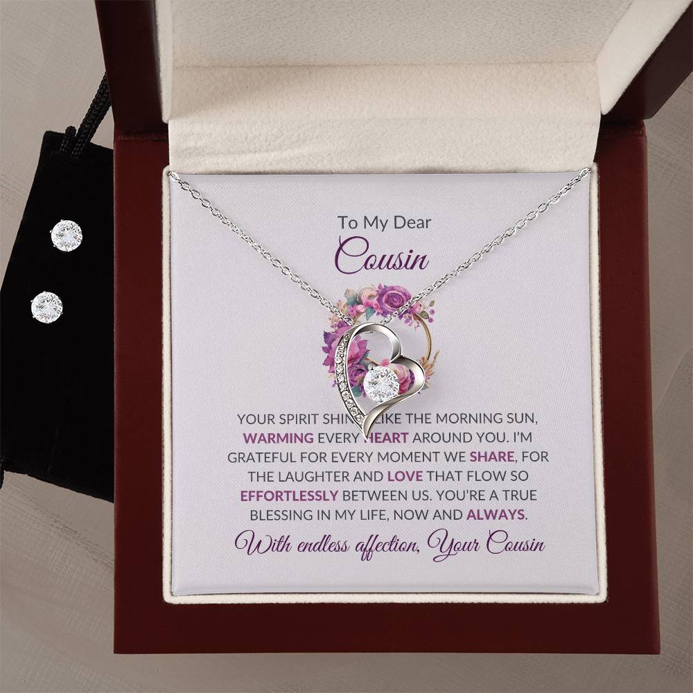 Cousin Necklace | To My Dear Cousin - Forever Love Necklace & Earring Set | Cousin Friendship Necklace