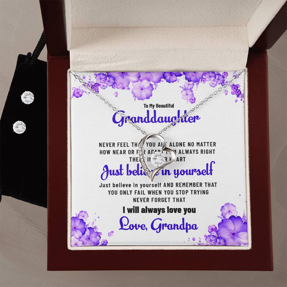 To My Beautiful Granddaughter | Forever Love Necklace & Earring Set, Gift from Grandpa to Granddaughter