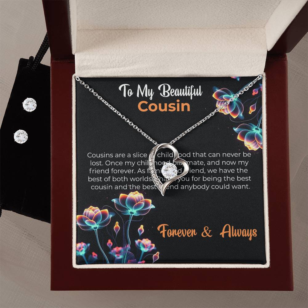 Cousin Necklace | To My Beautiful Cousin - Forever Love Necklace & Earring Set | Cousin Friendship Necklace