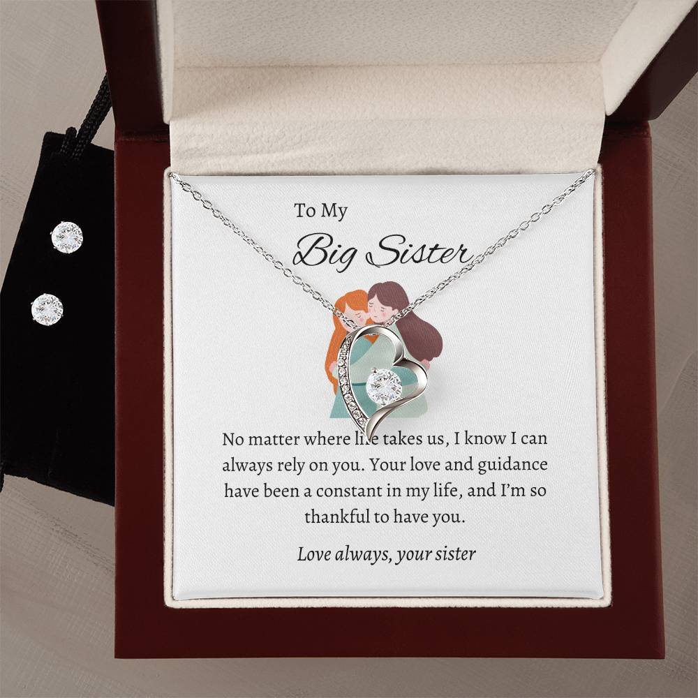 To My Wonderful Big Sister – Forever Love Necklace & Earring Set | A Beautiful Tribute to Our Lifelong Connection