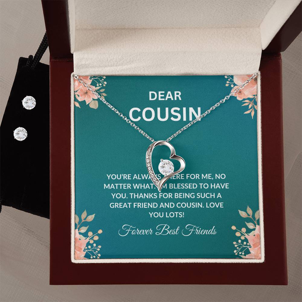Cousin Necklace | To My Cousin My Forever Best Friend - Forever Love Necklace & Earring Set | Cousin Friendship Necklace