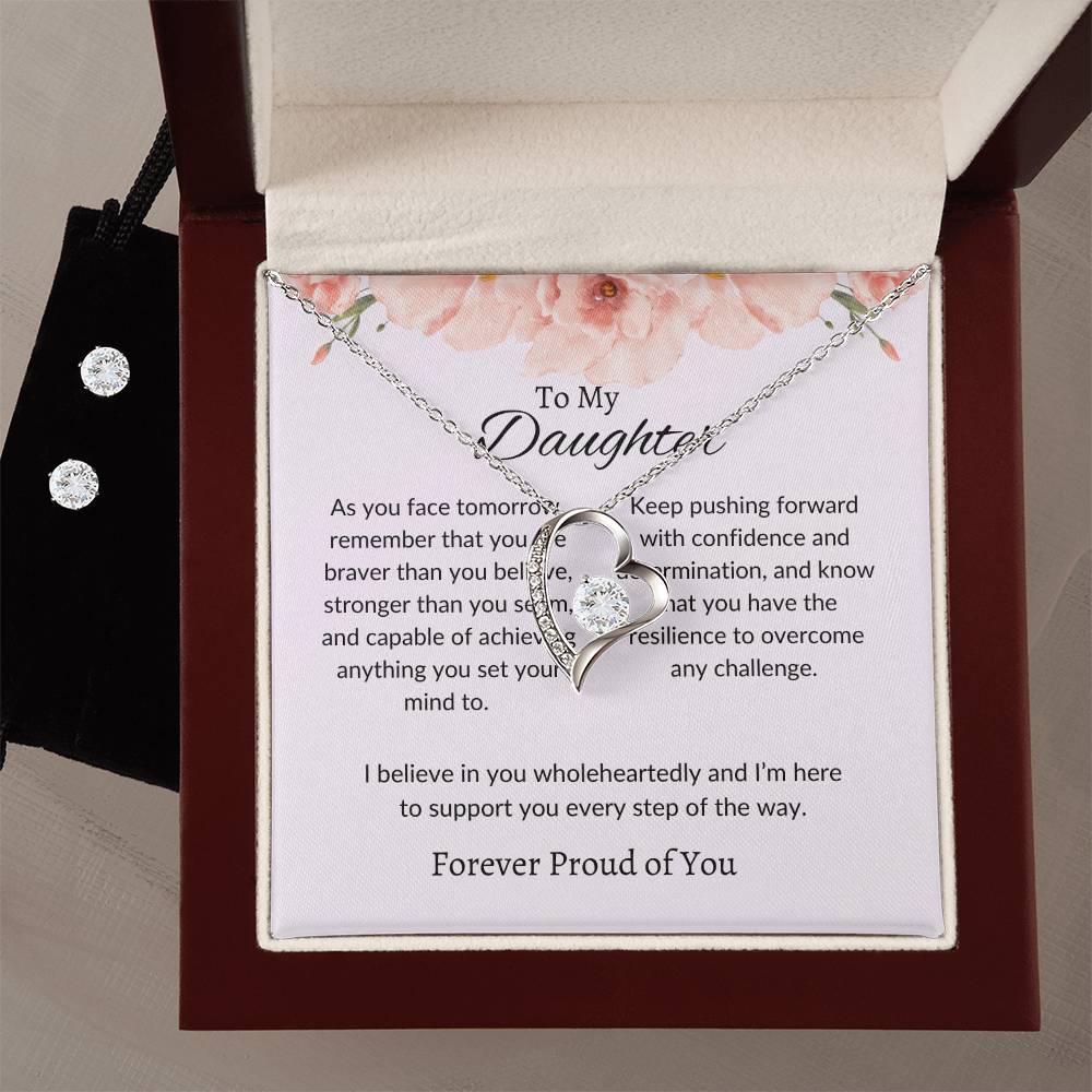 To My Daughter – Timeless Forever Love Necklace & Earrings Gift Bundle