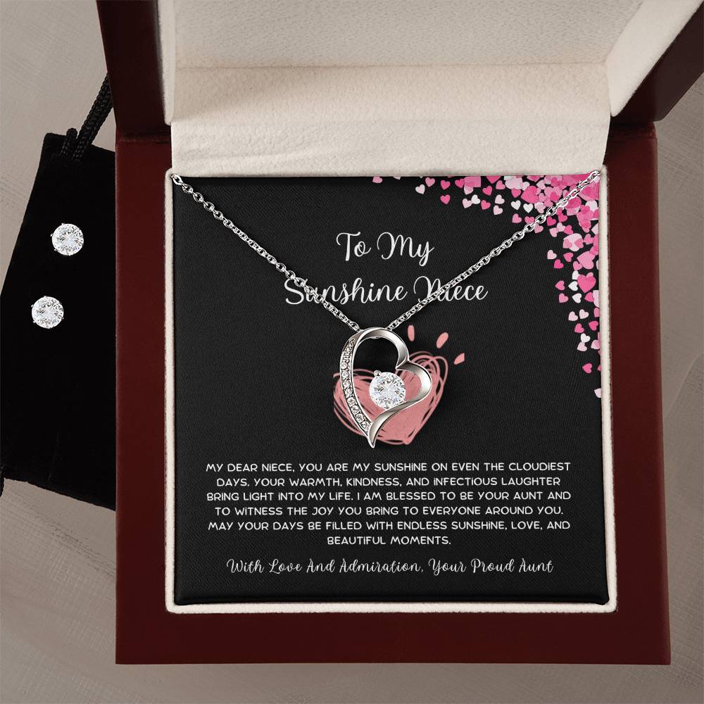 To My Sunshine Niece - From Aunt to Niece Forever Love Necklace With Earrings - SOUVMOUR