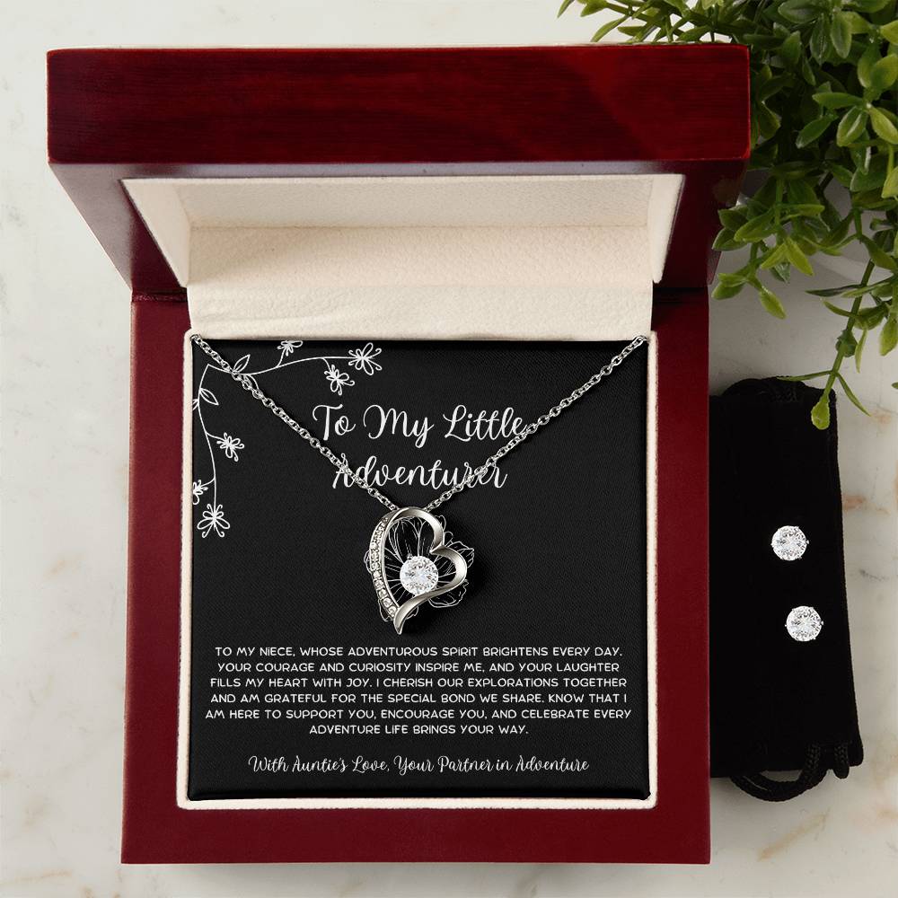 To My Little Adventurer - From Aunt to Niece Forever Love Necklace With Earrings - SOUVMOUR