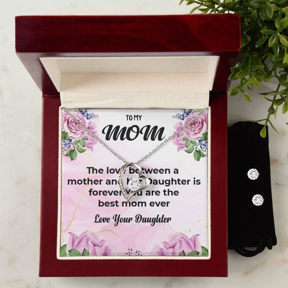 To My Mom | Elegant Forever Love Necklace and Earrings | Mother-Daughter Bond Jewelry | Necklace Gift For Mom
