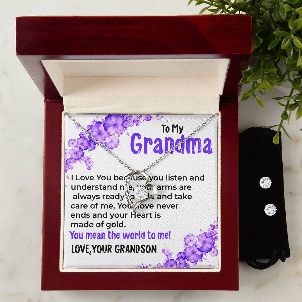 To My Grandma, My World | Stunning Forever Love Necklace Gift from Grandson | Gift for Grandma