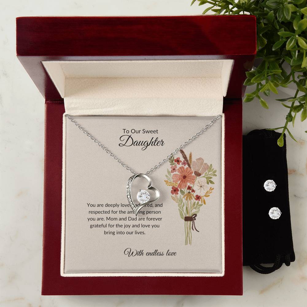To My Sweet & Lovely Daughter – Cherished Forever Love Necklace & Earrings Bundle