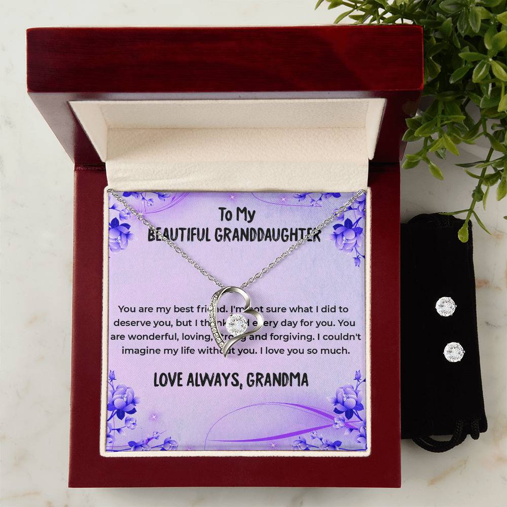 To My Wonderful Granddaughter | Forever Love Necklace & Earring Set, Grandmother & Granddaughter Bond Necklace