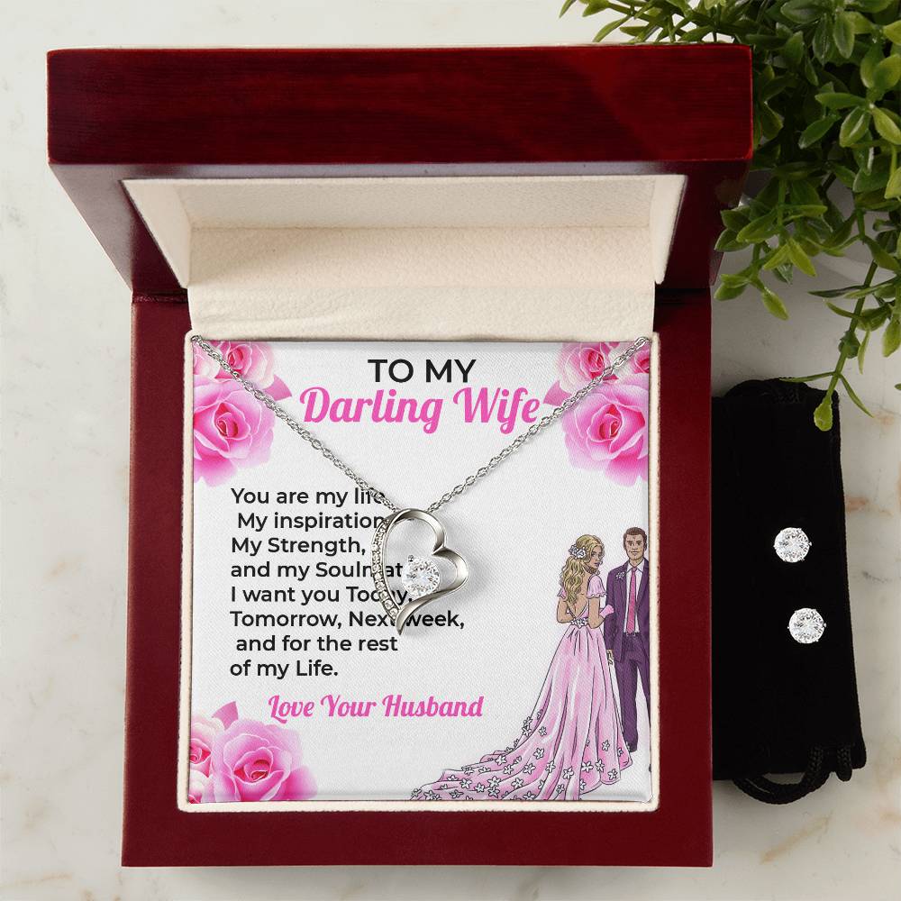 To My Darling Wife, My Life and Soul - Forever Love Necklace & Earring Set