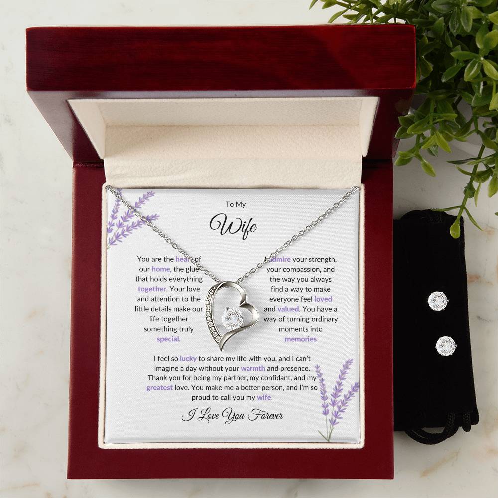 To My Wife, The Heart of Our Home - Forever Love Necklace & Earring Set
