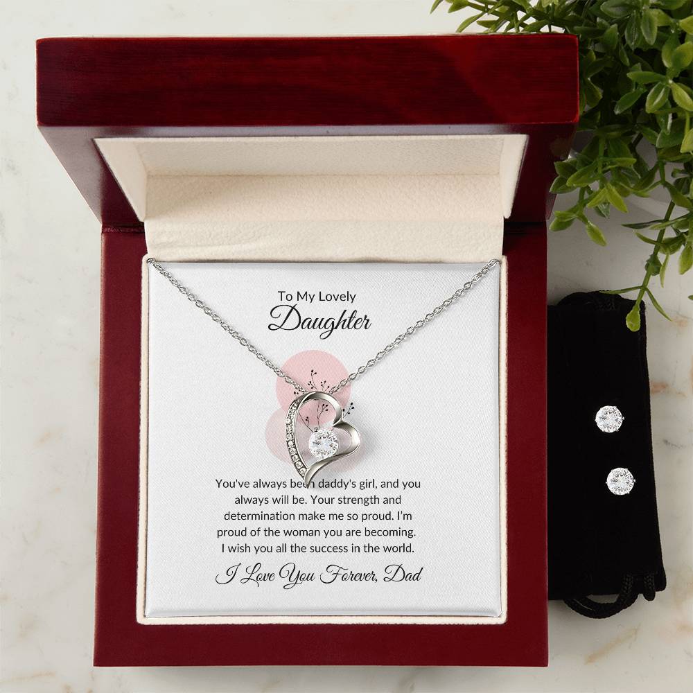 To My Lovely Daughter – Elegant Forever Love Necklace & Earrings Bundle