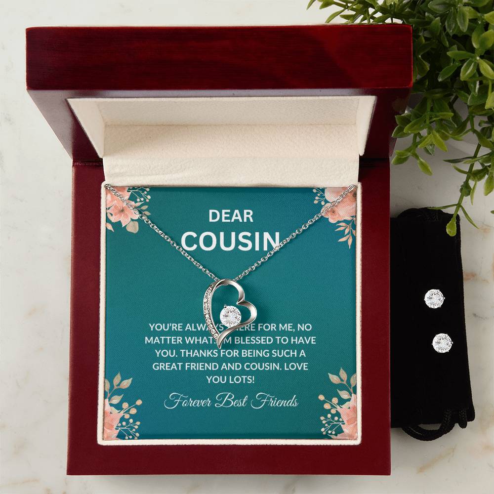 Cousin Necklace | To My Cousin My Forever Best Friend - Forever Love Necklace & Earring Set | Cousin Friendship Necklace