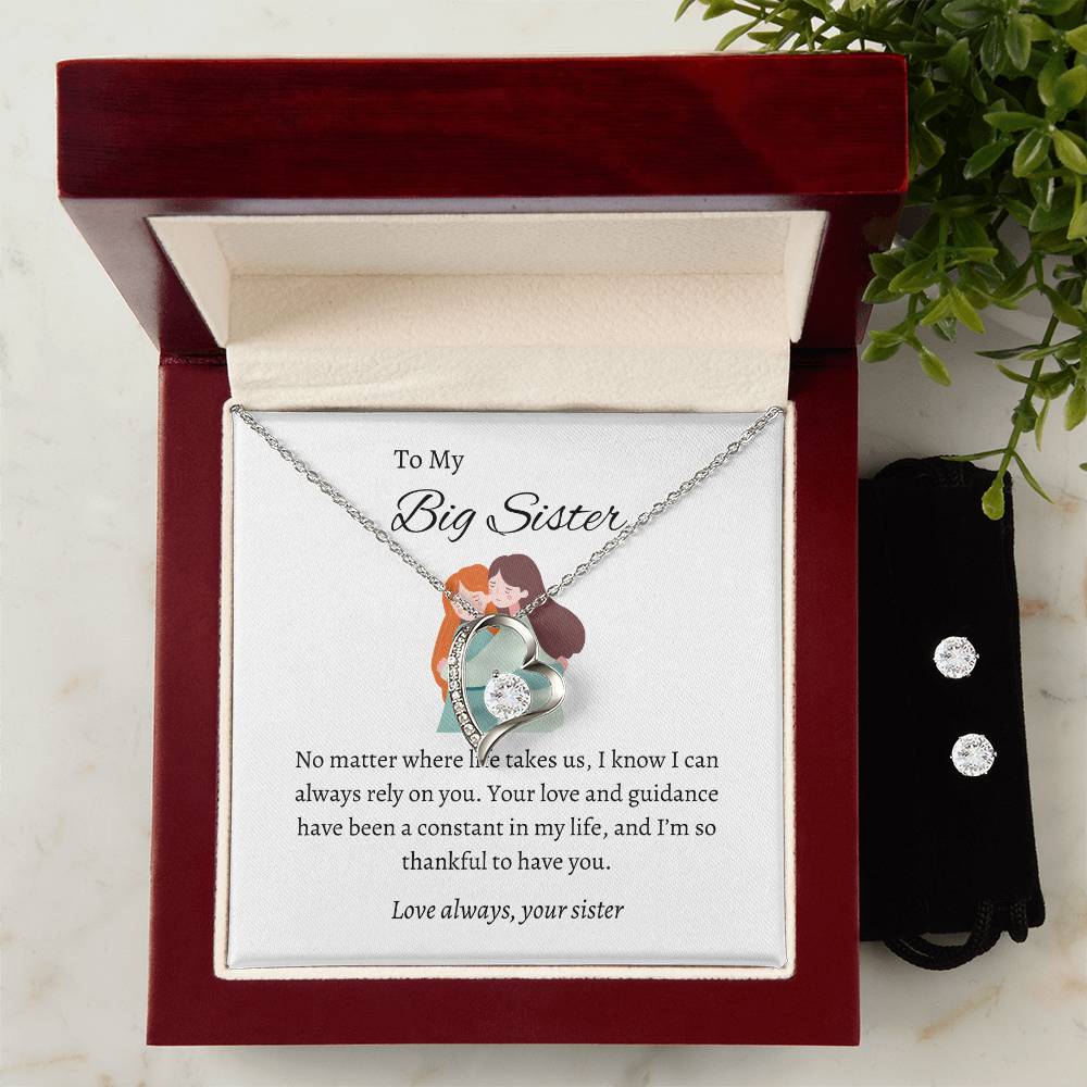 To My Wonderful Big Sister – Forever Love Necklace & Earring Set | A Beautiful Tribute to Our Lifelong Connection