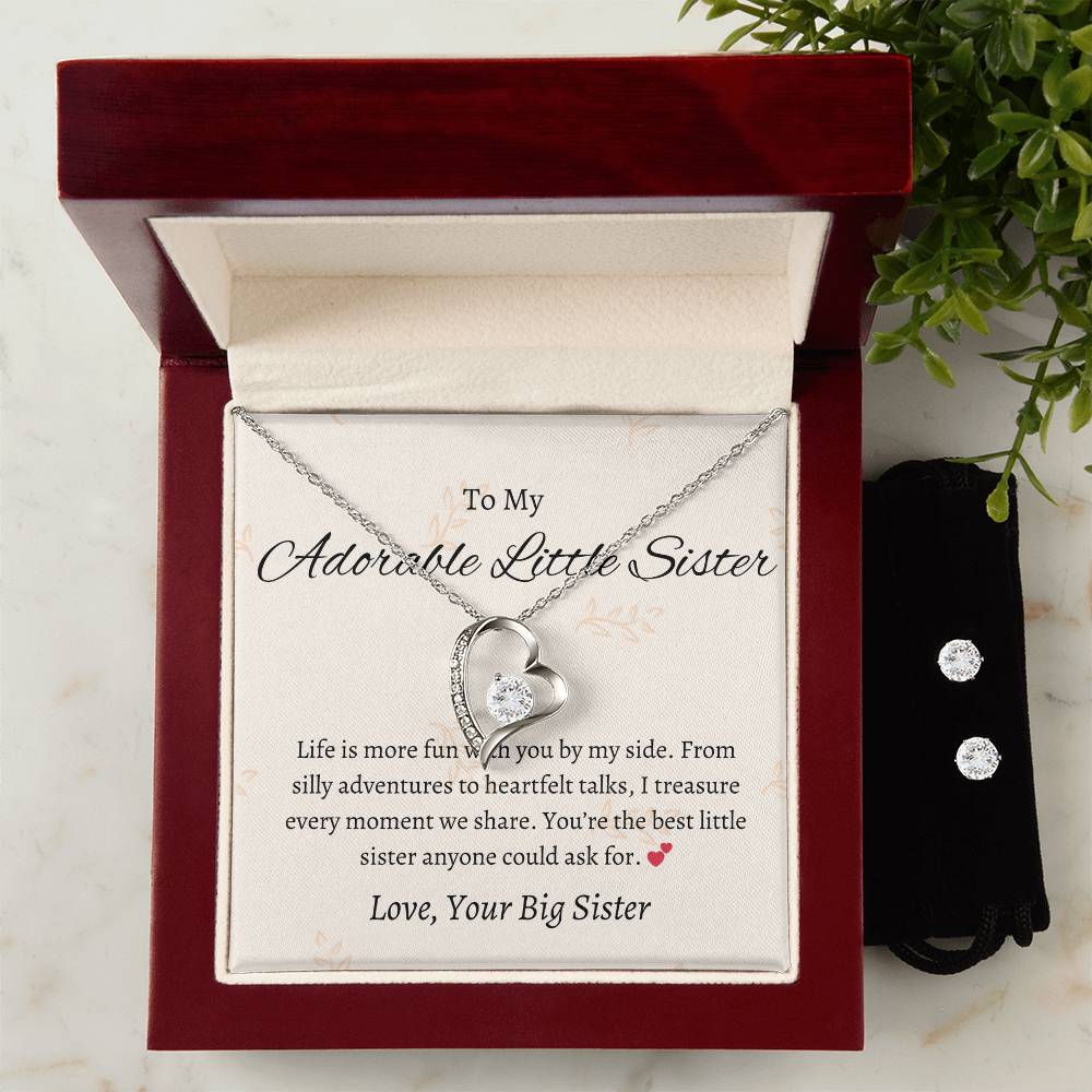 To My Sweet Little Sister – Forever Love Necklace & Earring Set | A Token of Our Precious Bond
