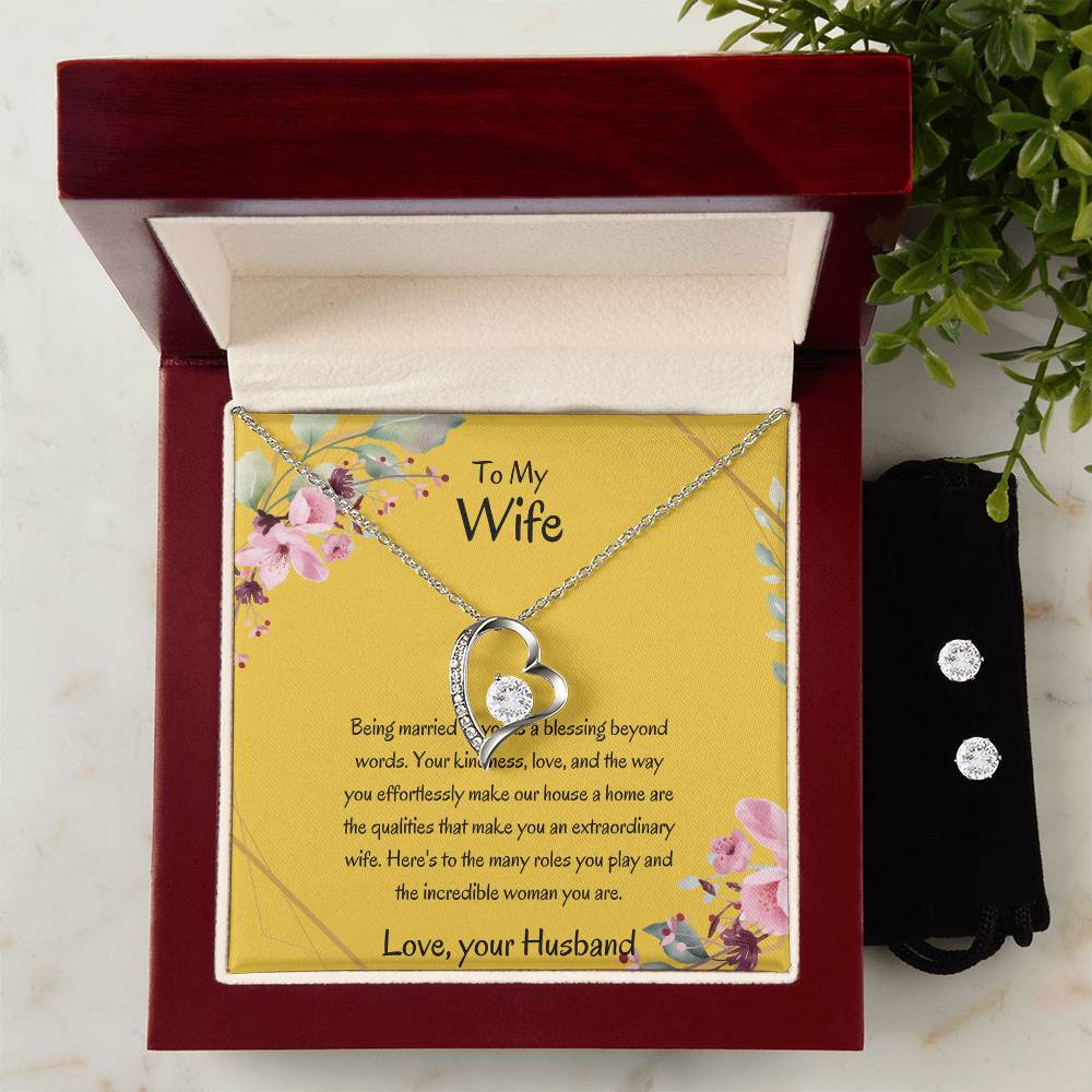 To My Wife, My Universe - Forever Love Necklace & Earring Set | Necklace Pendant For Her